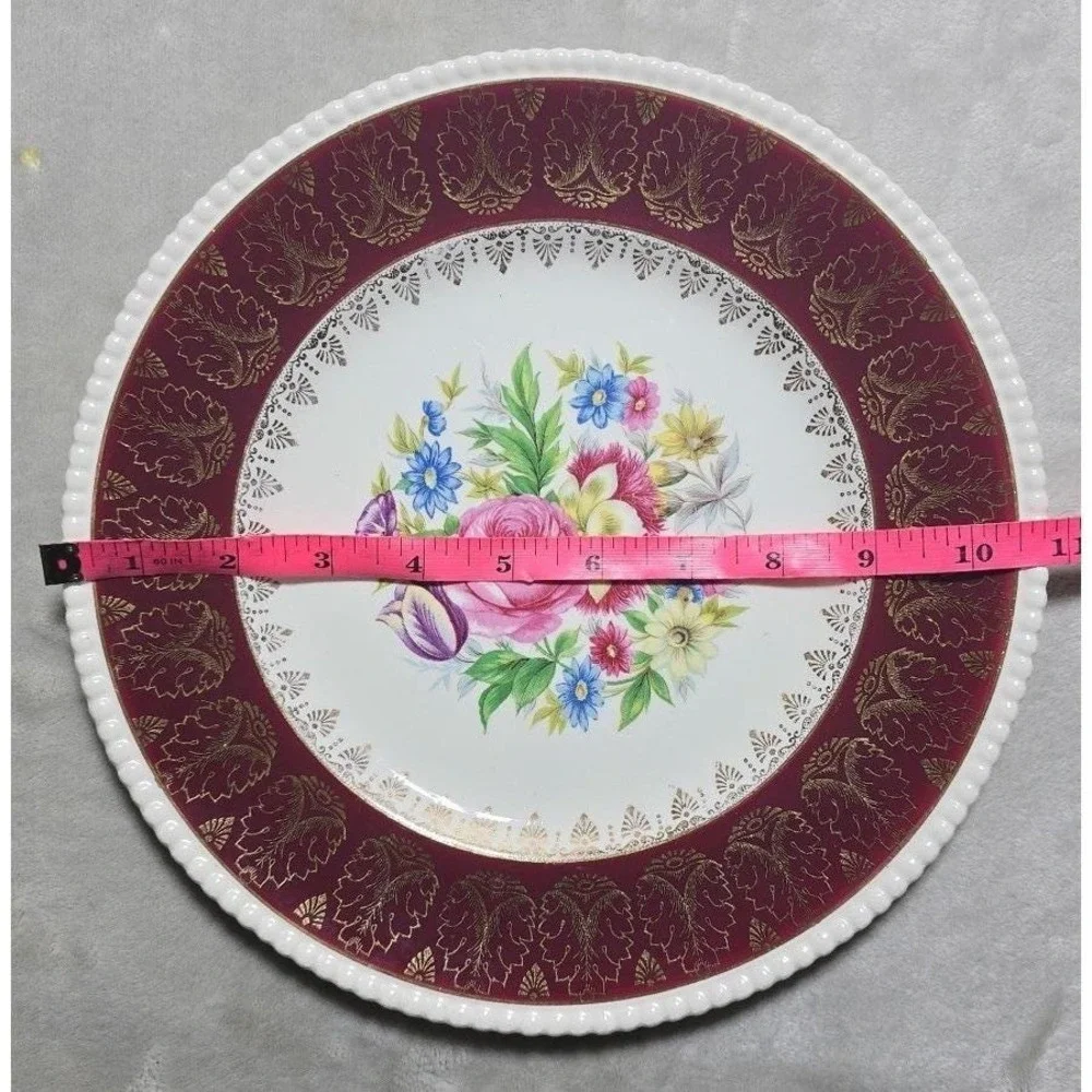 Simpsons Potters Solian Ware Dinner Plates Maroon 777 (4)‎  *crazing, chip